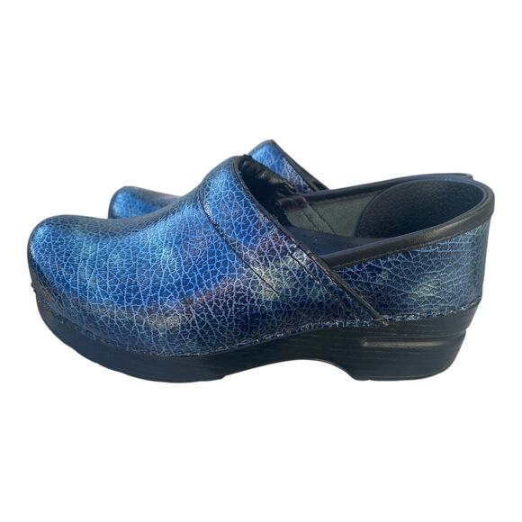 DANSKO Professional Metallic Blue Crackle Clogs EU 35 US 5 Nurse Work Shoe - Picture 3 of 16